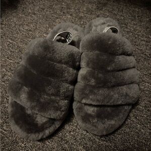 UGG Gray Fluffy Slippers